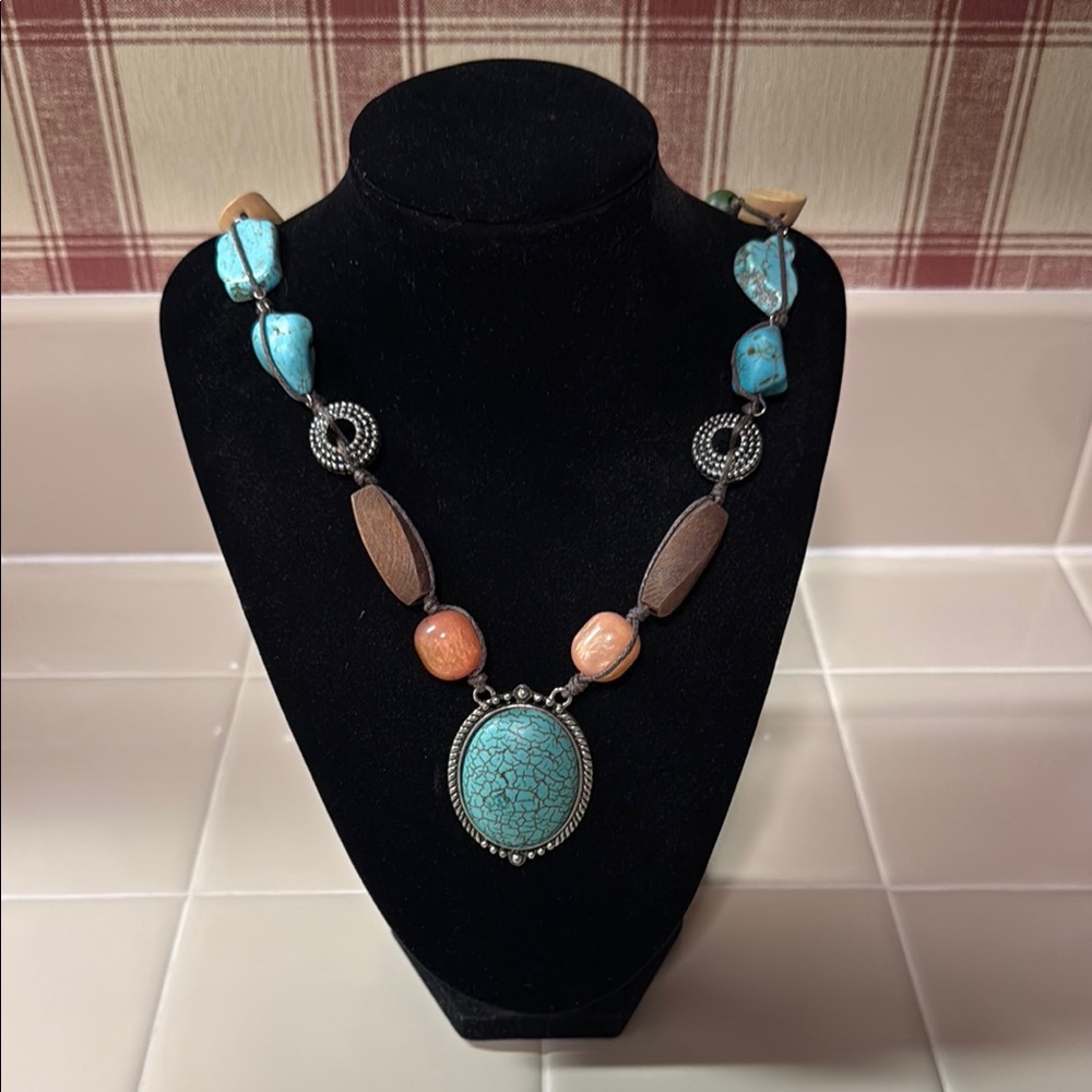 Beaded Necklace with Turquoise Pendant